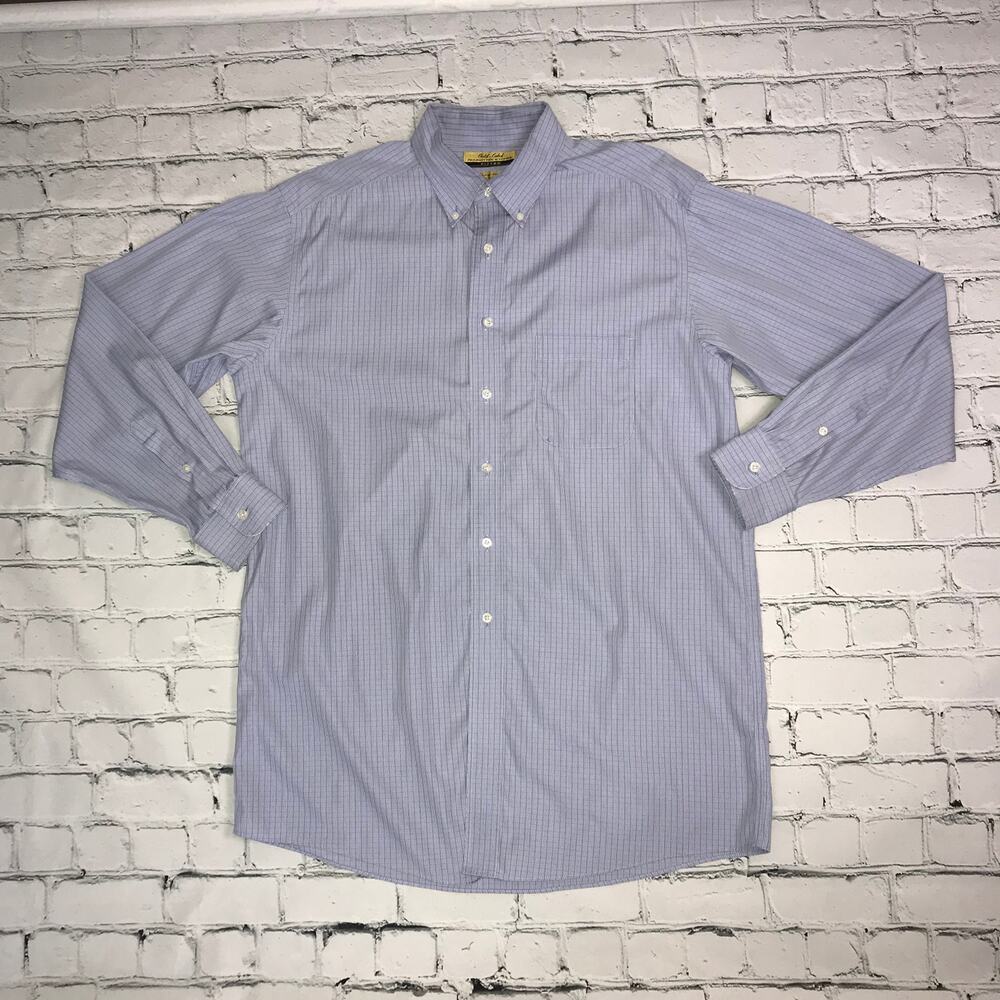 Gold Label Blue Square Print Button Down
